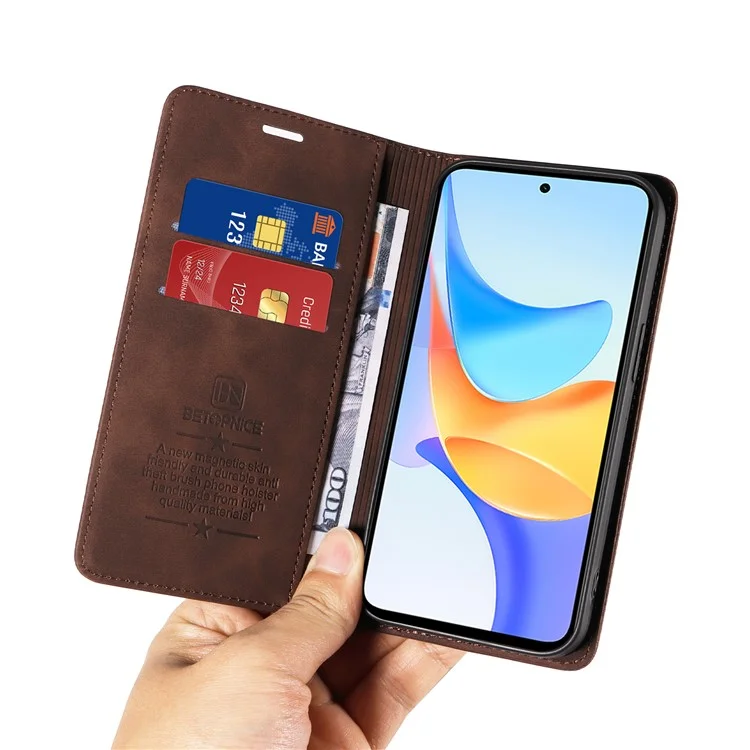 BETOPNICE 003 für Honor Play 50 Plus 5G-Hülle, stoßsicher, RFID-blockierend, Ständer - Braun