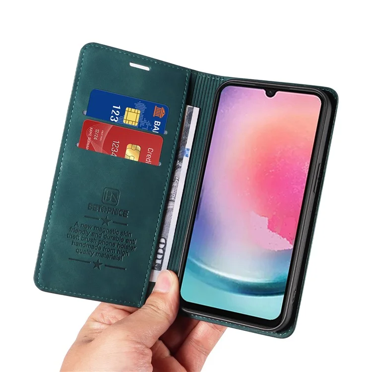 BETOPNICE 003 pour Samsung Galaxy A25 5G (Global) (161,0 x 76,5 x 8,3mm) Étui Téléphone Mobile Garde RFID Blocking Stand Cover - Vert