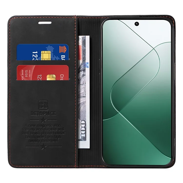 BETOPNICE 003 for Xiaomi 14 Case RFID Blocking Book Style Phone Stand Cover - Black