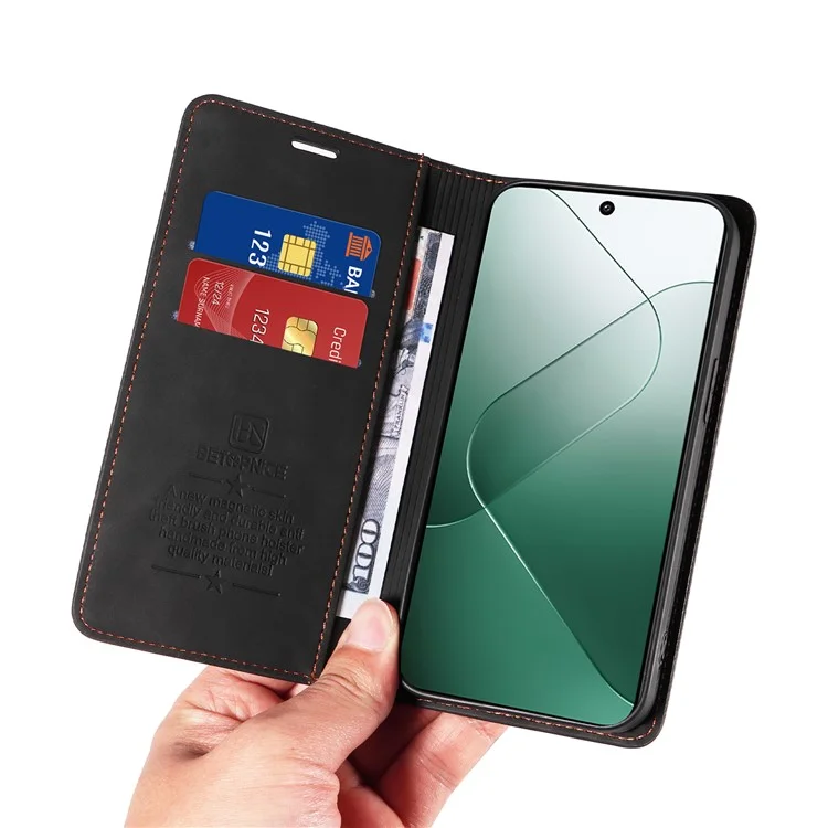 BETOPNICE 003 for Xiaomi 14 Case RFID Blocking Book Style Phone Stand Cover - Black