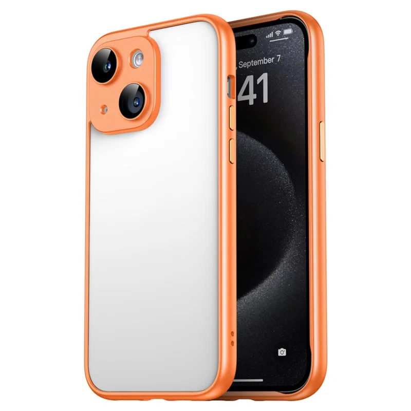 VOERO Shockproof Cover for iPhone 15 Plus Case Hard PC Phone Protector with PC Lens Film - Orange