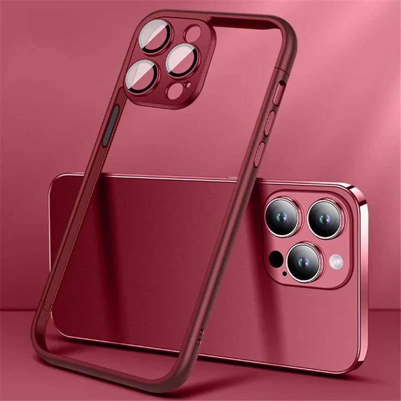 VOERO For iPhone 15 Pro Bumper Case Hard PC Slim Phone Cover with PC Lens Film - Wine Red