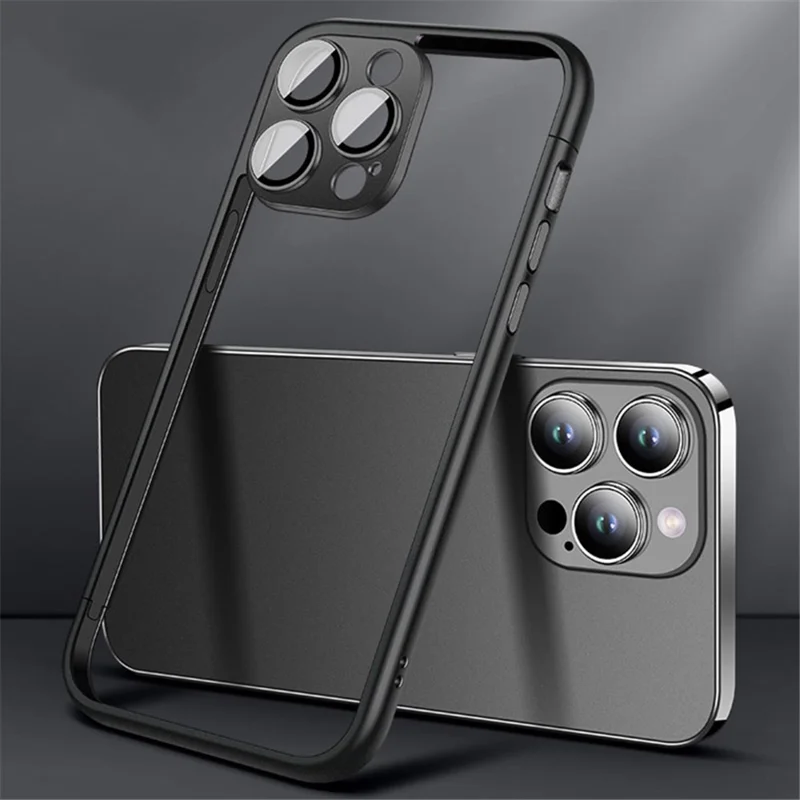 VOERO For iPhone 15 Pro Max Case Hard PC Phone Bumper Frame Slim Cover with PC Lens Film - Black