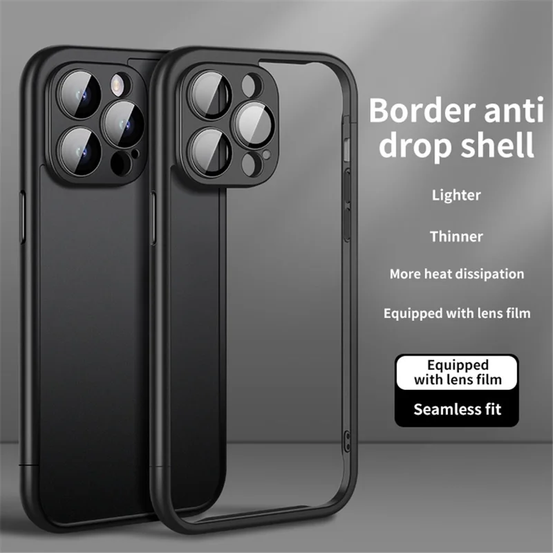 VOERO For iPhone 15 Pro Max Case Hard PC Phone Bumper Frame Slim Cover with PC Lens Film - Black