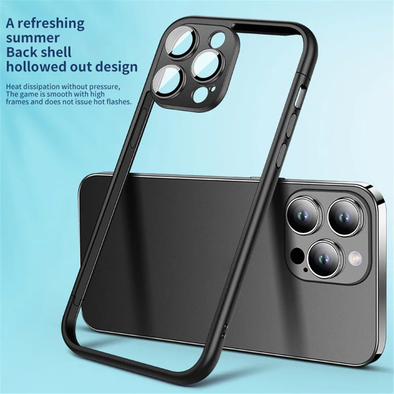 VOERO For iPhone 15 Pro Max Case Hard PC Phone Bumper Frame Slim Cover with PC Lens Film - Black