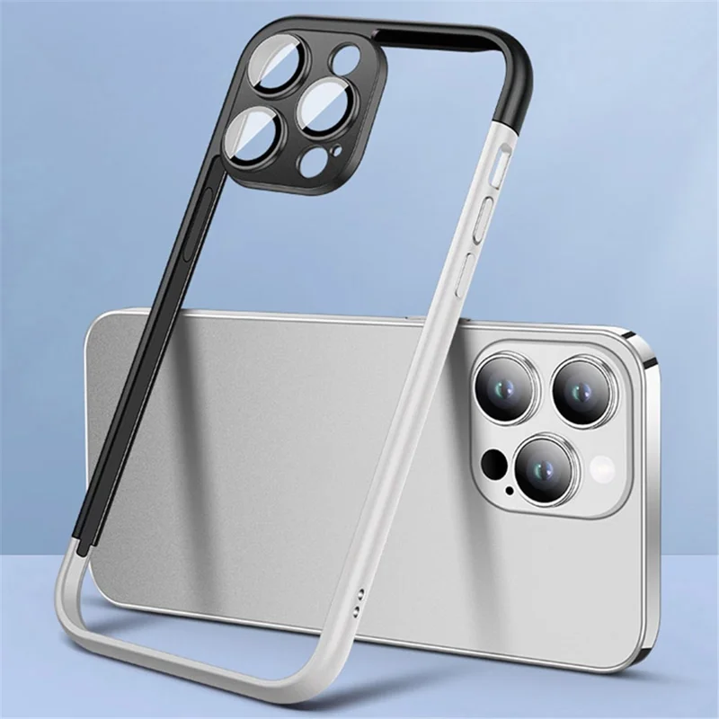 VOERO For iPhone 15 Pro Max Case Hard PC Phone Bumper Frame Slim Cover with PC Lens Film - Black / White