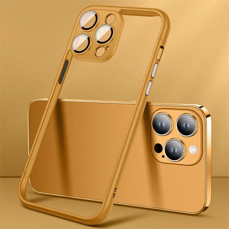 VOERO Para iPhone 14 Pro Case Hard PC Slim Phone Bumper Case com PC Lens Film - Khaki