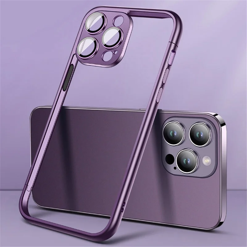 VOERO For iPhone 14 Pro Case Hard PC Slim Phone Bumper Case with PC Lens Film - Dark Purple