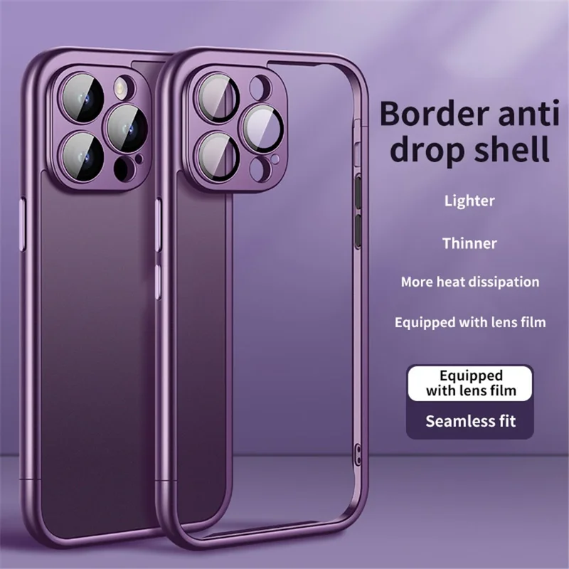 VOERO For iPhone 14 Pro Case Hard PC Slim Phone Bumper Case with PC Lens Film - Dark Purple