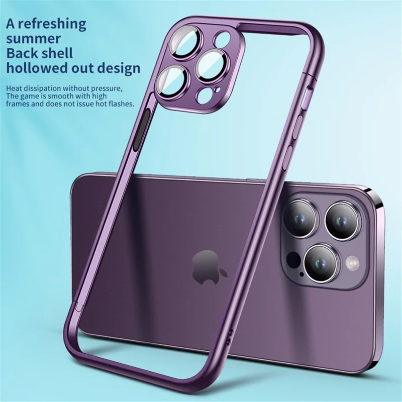 VOERO For iPhone 14 Pro Case Hard PC Slim Phone Bumper Case with PC Lens Film - Dark Purple