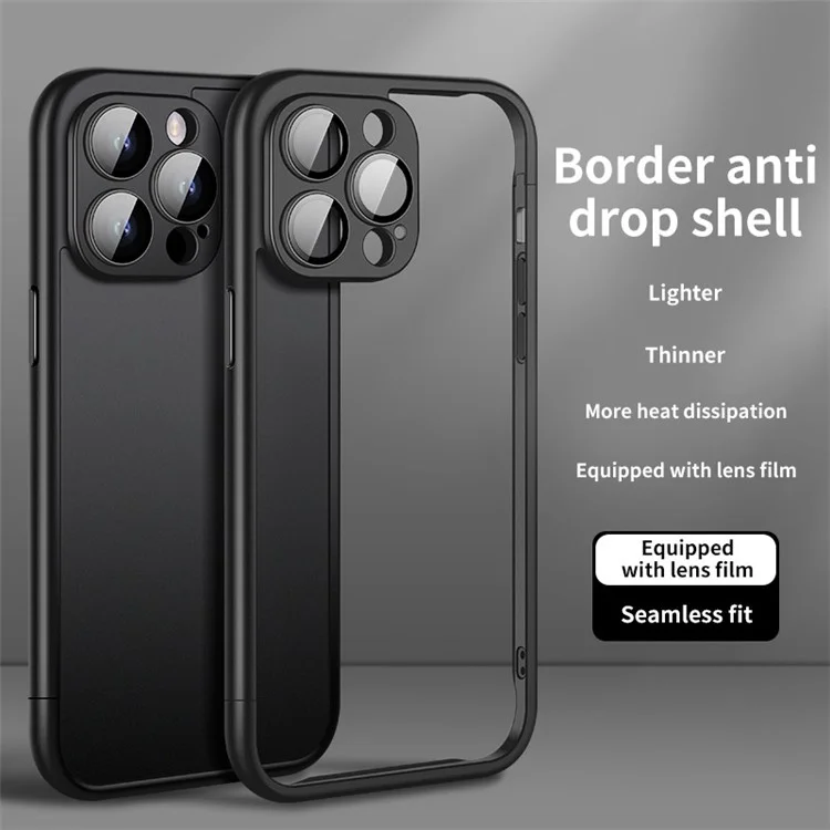 VOERO Per iPhone 14 Pro Case Hard PC Slim Phone Bumper Case con PC Lens Film - Arancione