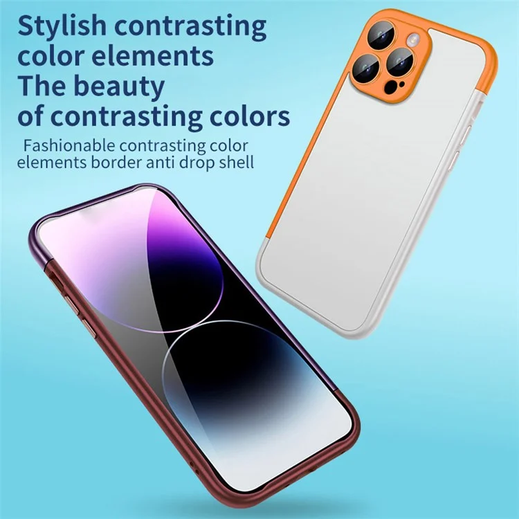 VOERO Per iPhone 14 Pro Case Hard PC Slim Phone Bumper Case con PC Lens Film - Arancione