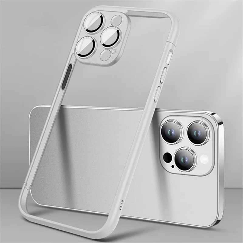 VOERO For iPhone 14 Pro Case Hard PC Slim Phone Bumper Case with PC Lens Film - White