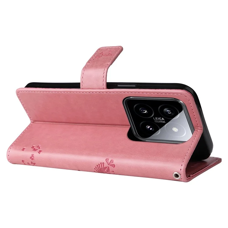 For Xiaomi 14 Phone Case with Stand Cat Tree Pattern Leather Wallet Mobile Cover  - Pink