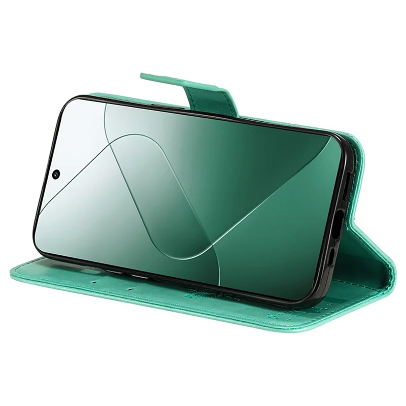 Étui pour Xiaomi 14 avec support, motif chat et arbre, housse portefeuille en cuir - Vert