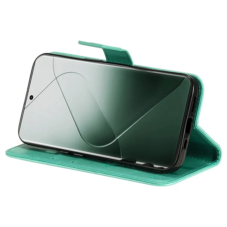 For Xiaomi 14 Pro Phone Case with Stand Cat Tree Pattern Leather Wallet Mobile Cover  - Green