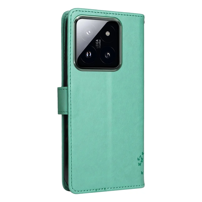 For Xiaomi 14 Pro Phone Case with Stand Cat Tree Pattern Leather Wallet Mobile Cover  - Green
