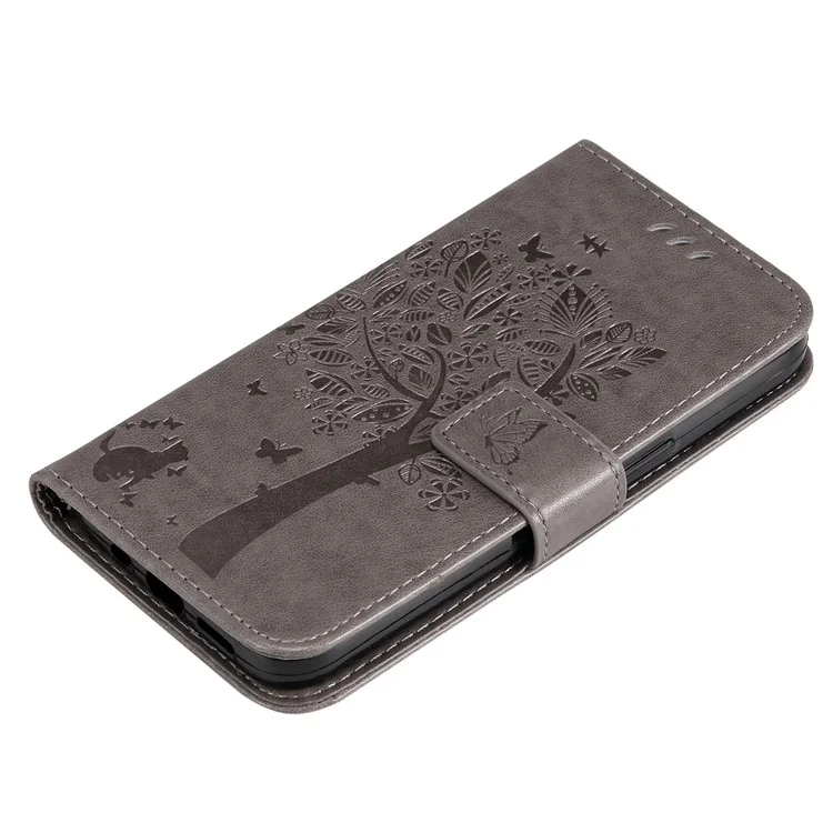 KT Imprinting Flower Series-3 para Xiaomi Redmi 13C 4G / 13C 5G / 13R 5G / Poco M6 5G / Poco C65 4G Capa de Telefone Carteira Impressa - Cinza