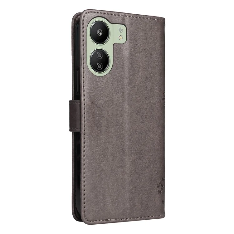 KT Imprinting Flower Series-3 para Xiaomi Redmi 13C 4G / 13C 5G / 13R 5G / Poco M6 5G / Poco C65 4G Capa de Telefone Carteira Impressa - Cinza