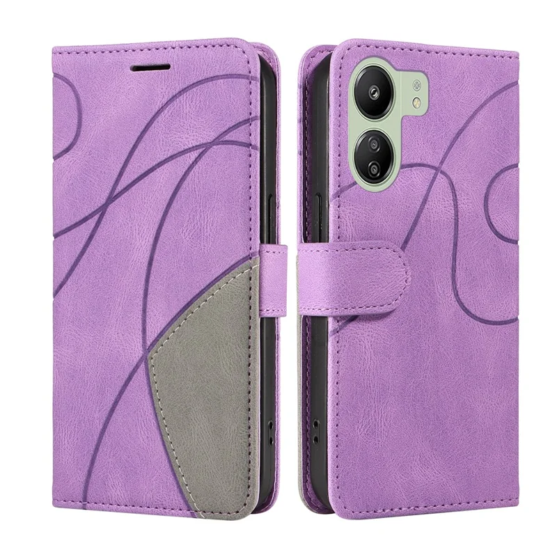 Serie de Cuero KT-1 para Xiaomi Redmi 13C 4G / 13C 5G / 13R 5G / Poco M6 5G / Poco C65 4G Funda de Teléfono Antichoque de Cuero PU de Costura - Morado Claro