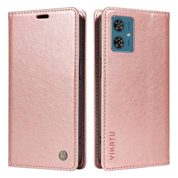 YIKATU YK-006 Für Motorola Moto G54 5G Case Matte PU-Leder+TPU-Geldbörse Cover - Roségold