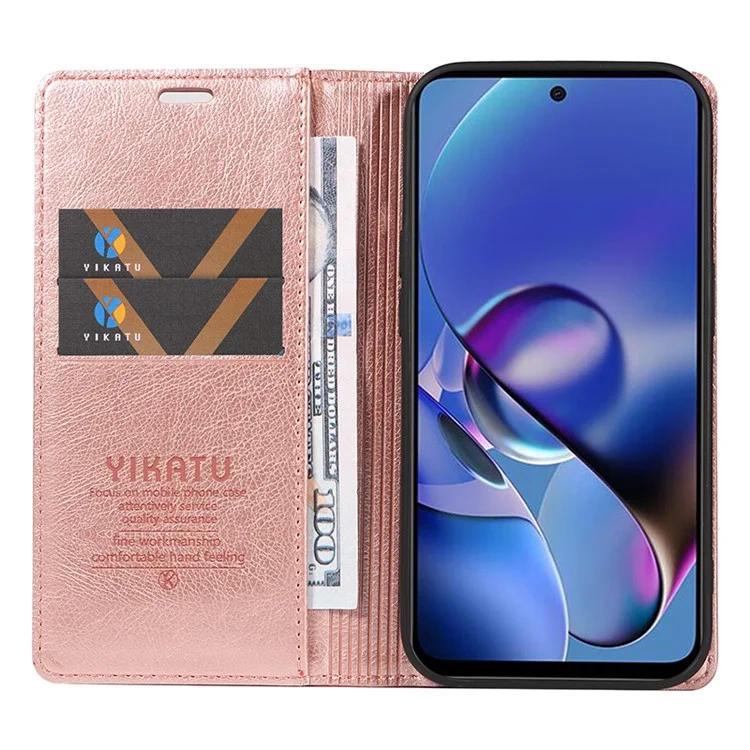 YIKATU YK-006 Für Motorola Moto G54 5G Case Matte PU-Leder+TPU-Geldbörse Cover - Roségold