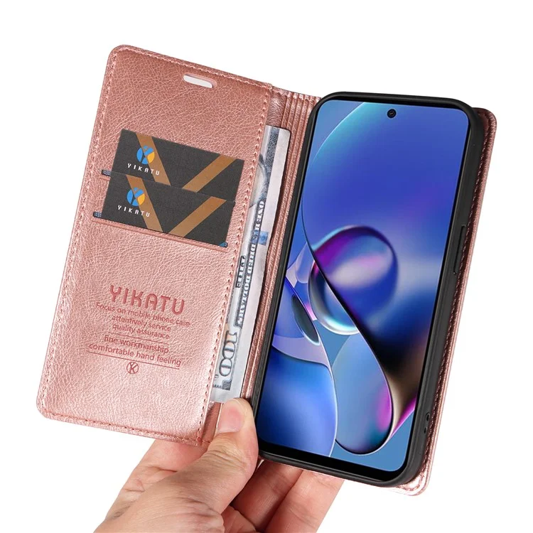 YIKATU YK-006 Für Motorola Moto G54 5G Case Matte PU-Leder+TPU-Geldbörse Cover - Roségold