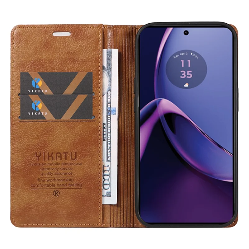 YIKATU YK-006 For Motorola Moto G84 5G Case PU Leather+TPU Litchi Texture Wallet Cover - Brown