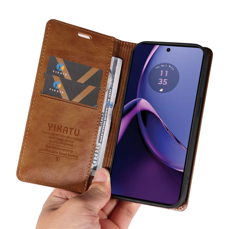YIKATU YK-006 For Motorola Moto G84 5G Case PU Leather+TPU Litchi Texture Wallet Cover - Brown