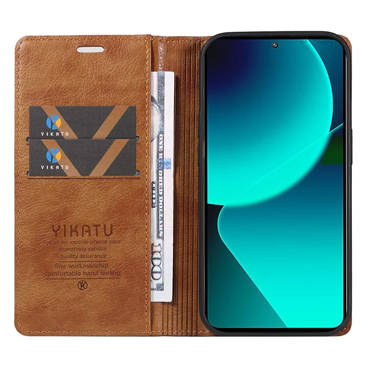 YIKATU YK-006 Para Xiaomi 13T / 13T Pro / Redmi K60 Ultra Funda de Piel de Imitación con Textura de Lichí, Funda de Cartera - Marrón
