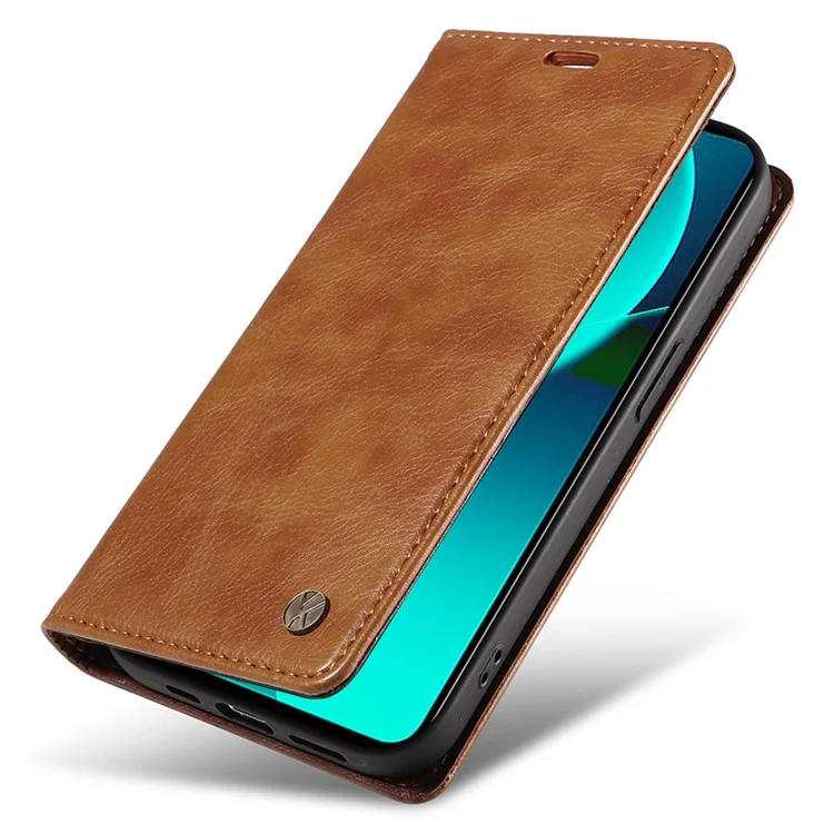 YIKATU YK-006 Para Xiaomi 13T / 13T Pro / Redmi K60 Ultra Funda de Piel de Imitación con Textura de Lichí, Funda de Cartera - Marrón
