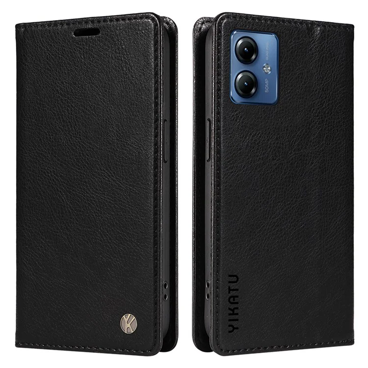 YIKATU YK-006 For Motorola Moto G14 4G Case Folding Stand PU Leather Wallet Cover - Black
