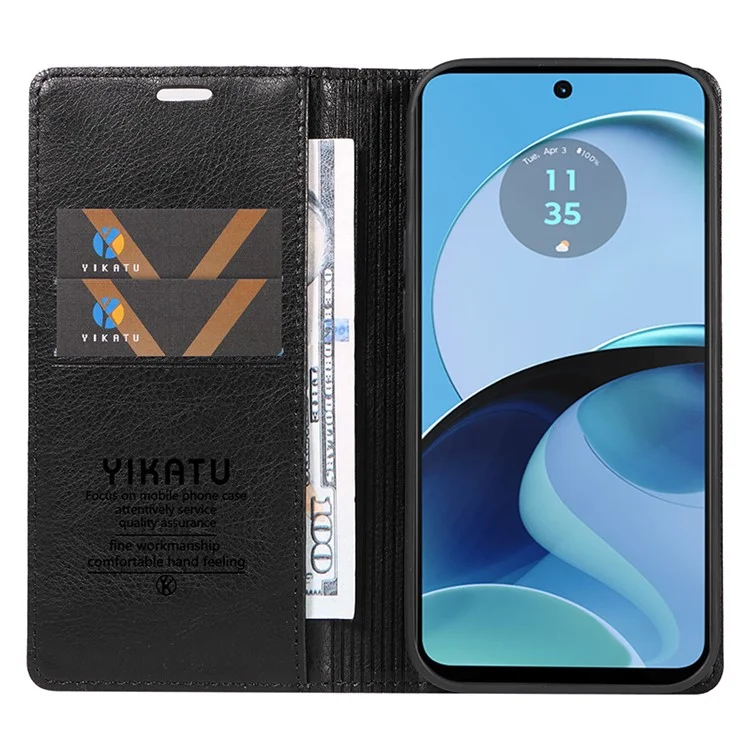 YIKATU YK-006 For Motorola Moto G14 4G Case Folding Stand PU Leather Wallet Cover - Black