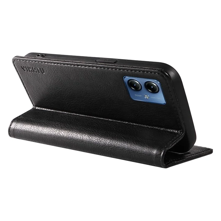YIKATU YK-006 For Motorola Moto G14 4G Case Folding Stand PU Leather Wallet Cover - Black