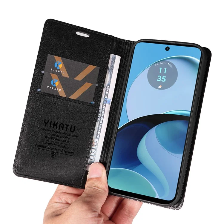 YIKATU YK-006 For Motorola Moto G14 4G Case Folding Stand PU Leather Wallet Cover - Black