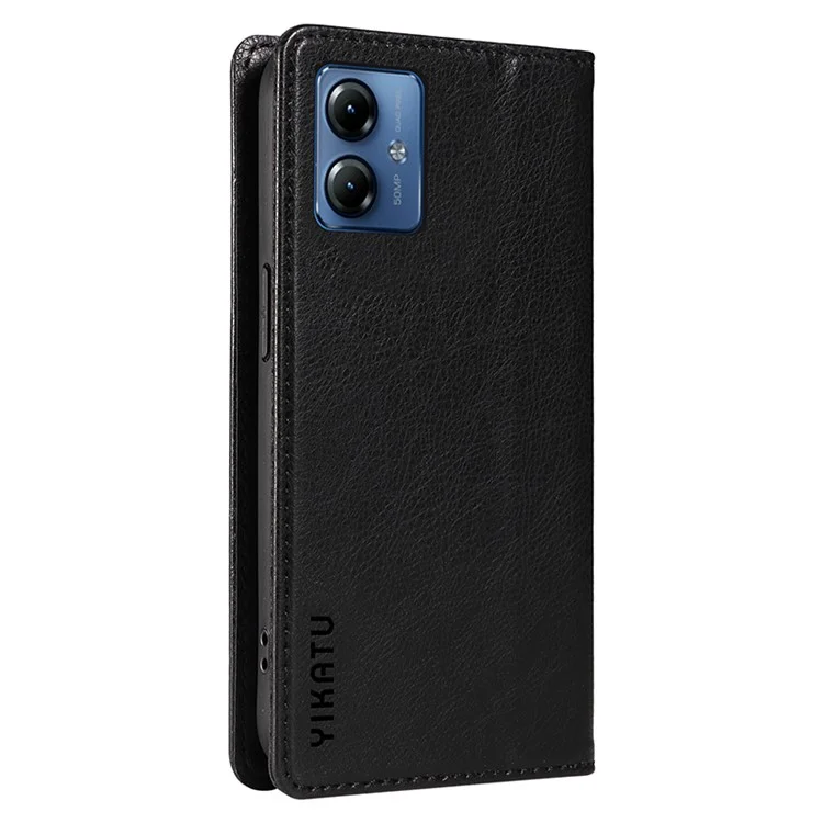 YIKATU YK-006 For Motorola Moto G14 4G Case Folding Stand PU Leather Wallet Cover - Black