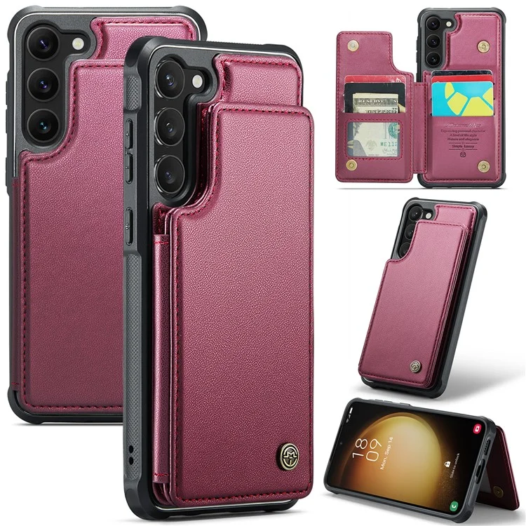 CASEME C22 Serie für Samsung Galaxy S23+ Hülle Litchi Textur Ständer RFID-Blockierung Handyhülle - Rot