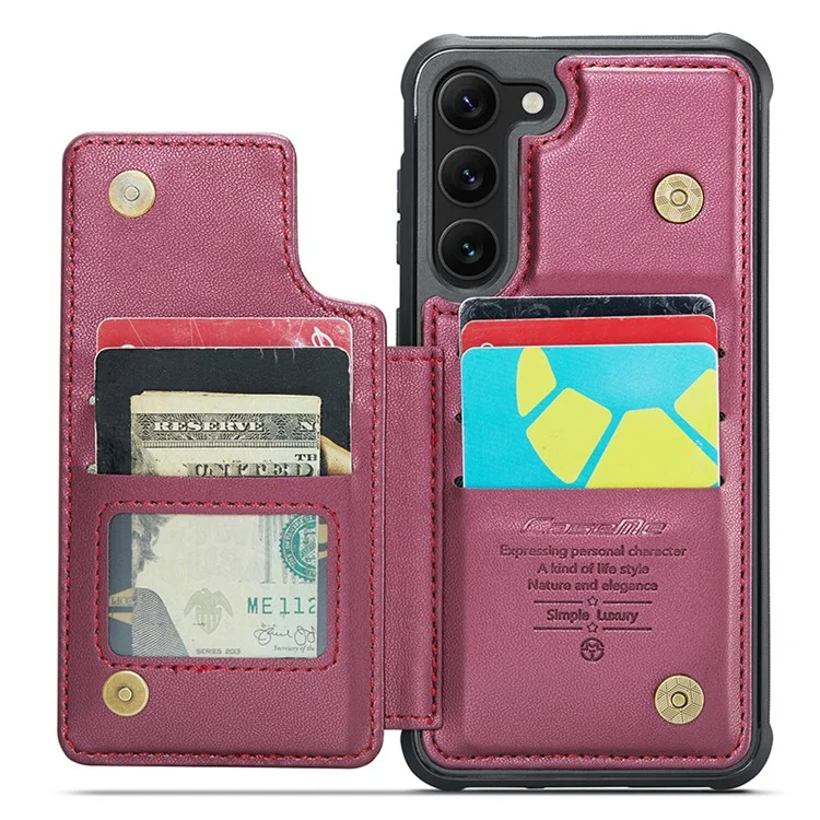 CASEME C22 Serie für Samsung Galaxy S23+ Hülle Litchi Textur Ständer RFID-Blockierung Handyhülle - Rot