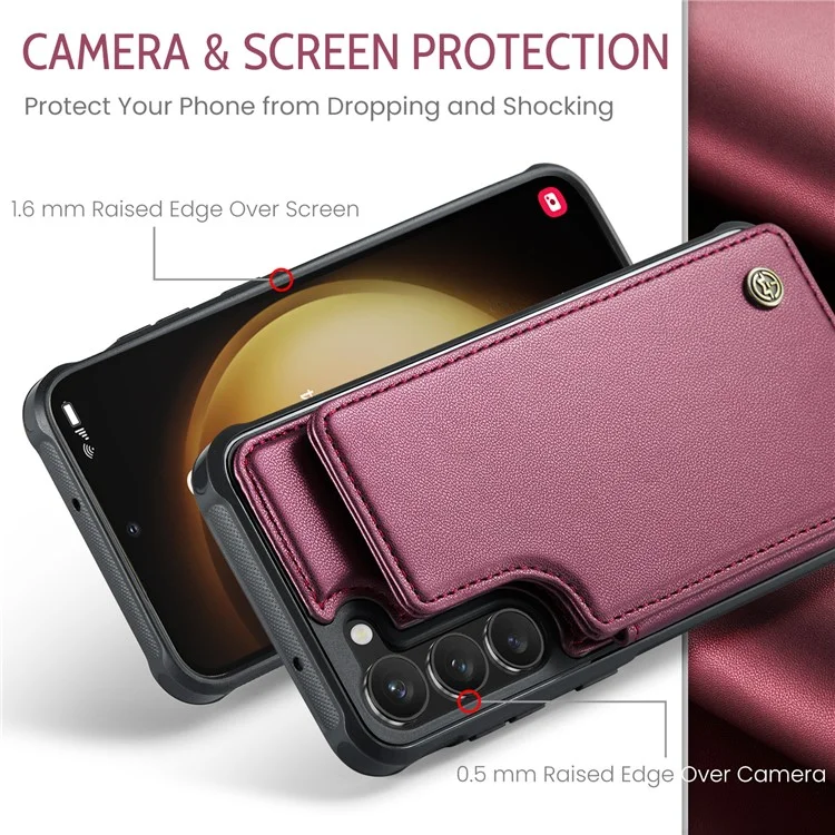 CASEME C22 Serie für Samsung Galaxy S23+ Hülle Litchi Textur Ständer RFID-Blockierung Handyhülle - Rot