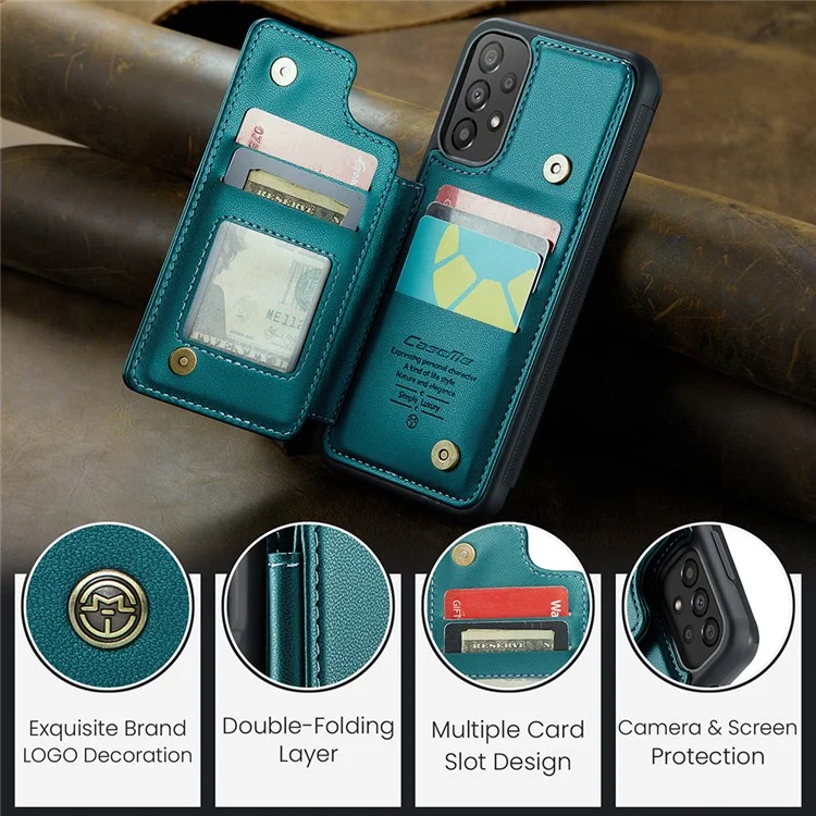 CASEME C22 Série Pour Samsung Galaxy A33 5G Étui Texture Litchi Housse de Protection avec Emplacements Carte - Vert