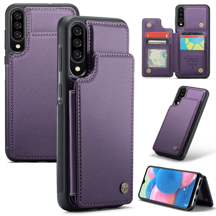 Série Caseme C22 Para Samsung Galaxy A50 Case TPU+PU Litchi Texture Kickstand Cover - Roxo