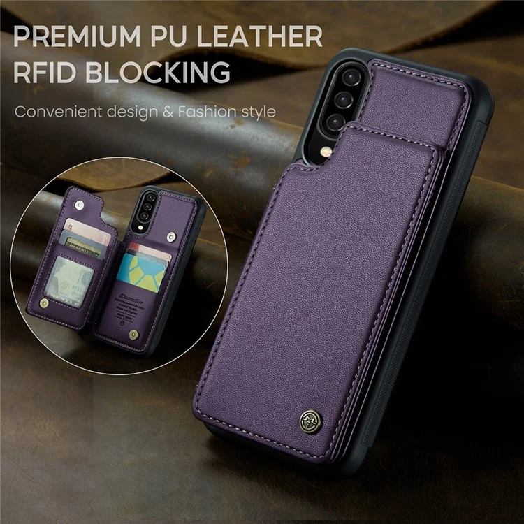 Чехол CASEME C22 Series для Samsung Galaxy A50 TPU + PU Кожа Litchi Texture Kickstand Cover - Фиолетовый