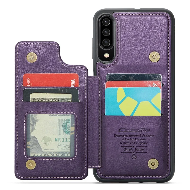 Série Caseme C22 Para Samsung Galaxy A50 Case TPU+PU Litchi Texture Kickstand Cover - Roxo