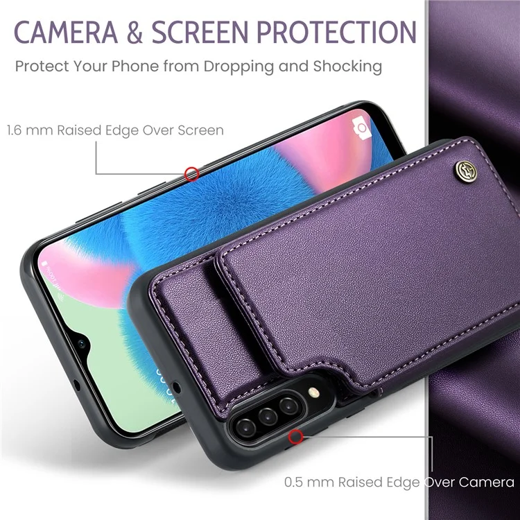 Série Caseme C22 Para Samsung Galaxy A50 Case TPU+PU Litchi Texture Kickstand Cover - Roxo