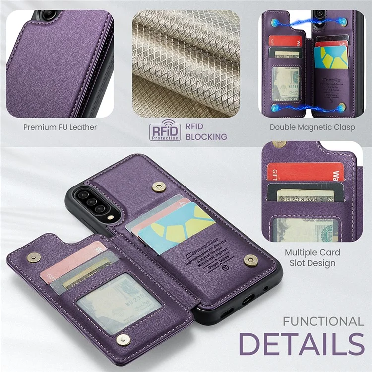 Чехол CASEME C22 Series для Samsung Galaxy A50 TPU + PU Кожа Litchi Texture Kickstand Cover - Фиолетовый