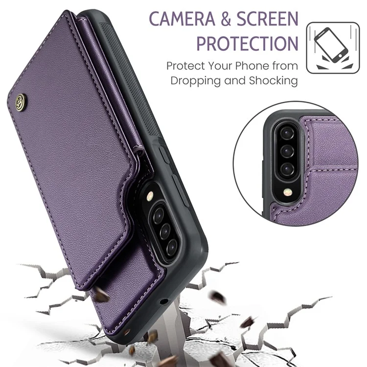 Чехол CASEME C22 Series для Samsung Galaxy A50 TPU + PU Кожа Litchi Texture Kickstand Cover - Фиолетовый