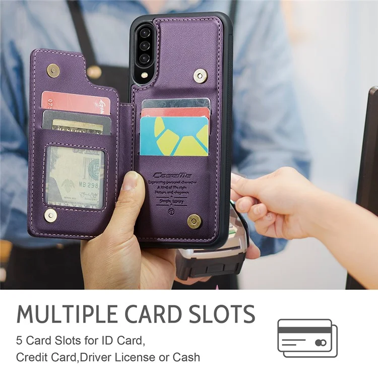 Чехол CASEME C22 Series для Samsung Galaxy A50 TPU + PU Кожа Litchi Texture Kickstand Cover - Фиолетовый