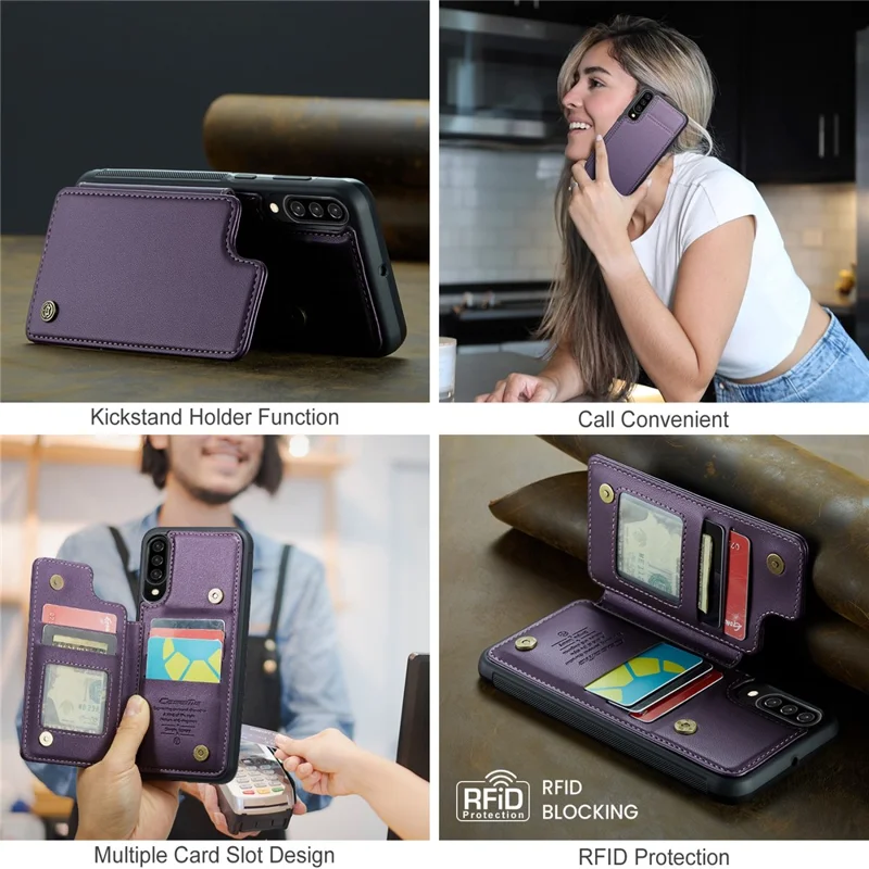 Чехол CASEME C22 Series для Samsung Galaxy A50 TPU + PU Кожа Litchi Texture Kickstand Cover - Фиолетовый
