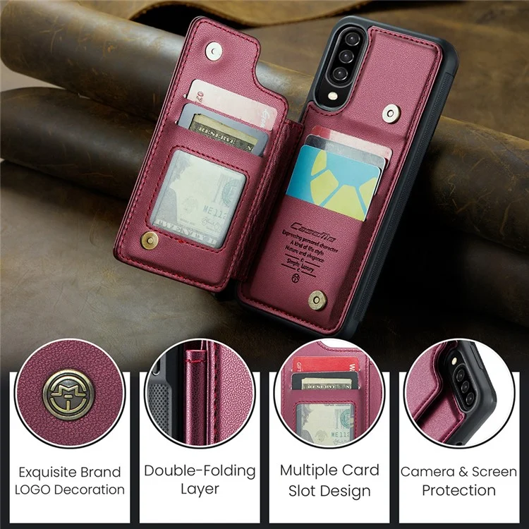 For Samsung Galaxy A50 Phone Case CASEME C22 Leather Back Cover with RFID Blocking Card Slots - Red