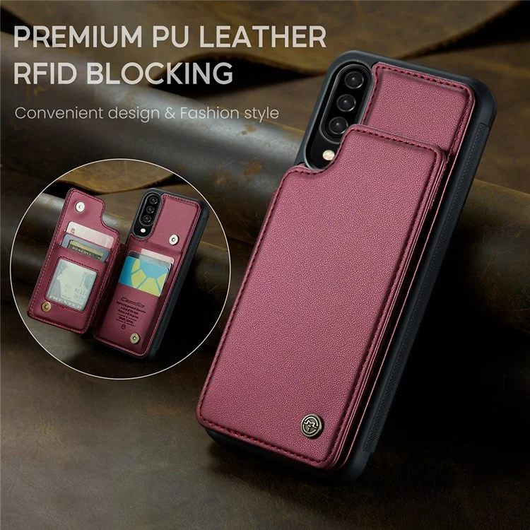 For Samsung Galaxy A50 Phone Case CASEME C22 Leather Back Cover with RFID Blocking Card Slots - Red